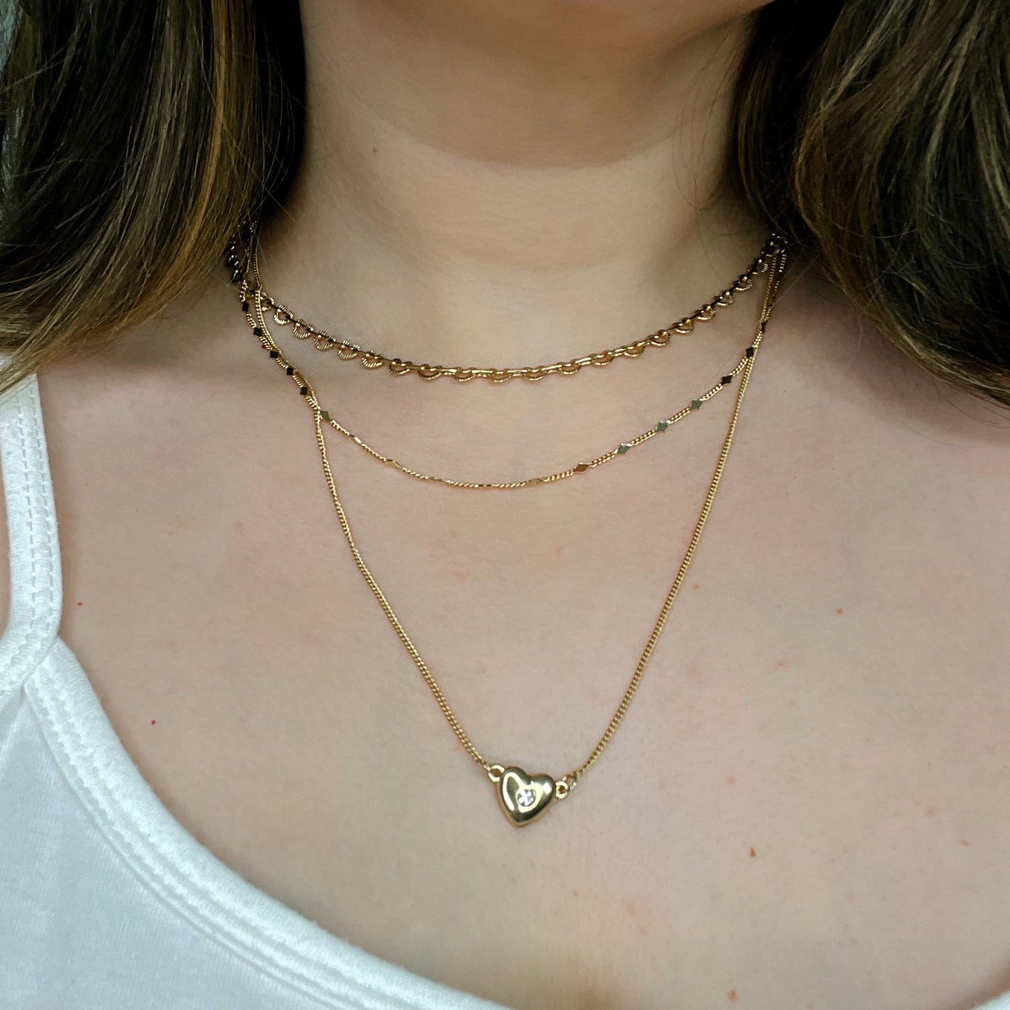 Simple Heart Pendant Layered Gold Necklace