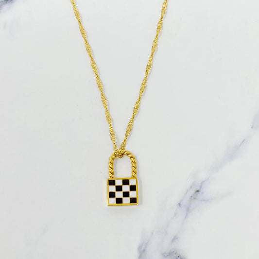 Lottie Checkered Locket Necklace - ONE LEFT