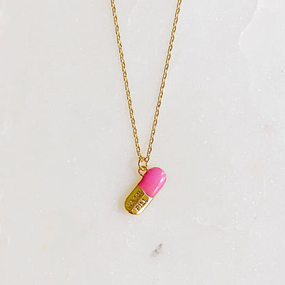 Happy Pill Pendant Necklace - Pink or White