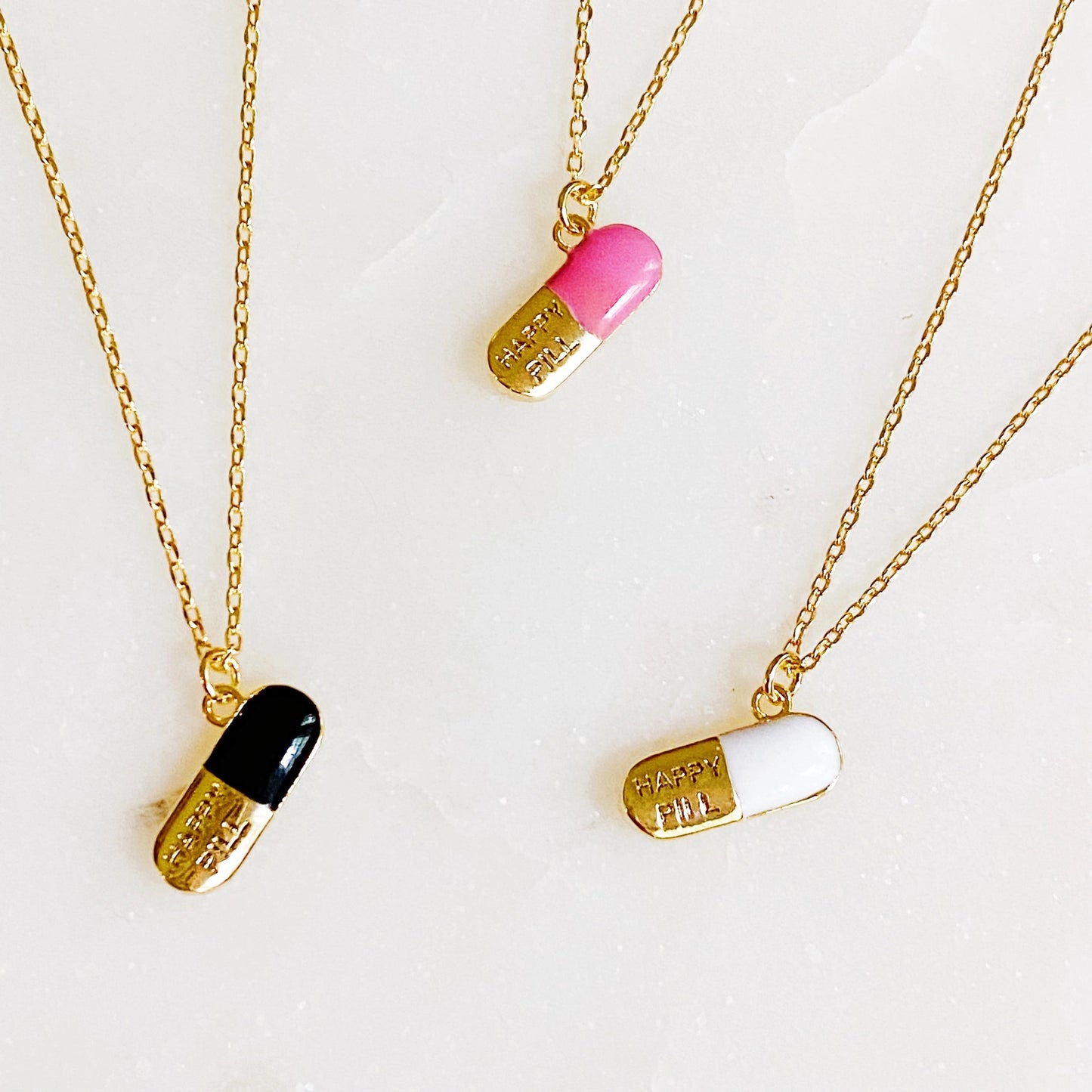 Happy Pill Pendant Necklace - Pink or White