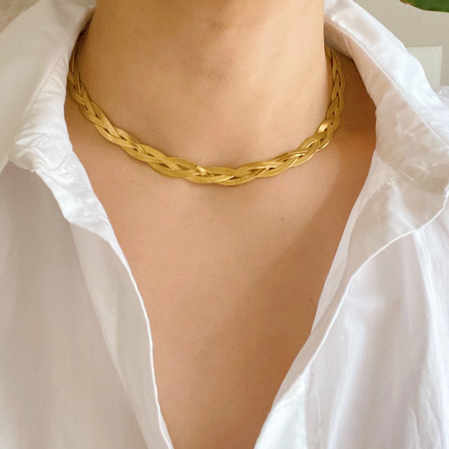 Beatrice Braided Herringbone Chain Necklace - ONE LEFT