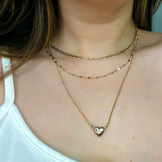 Simple Heart Pendant Layered Gold Necklace