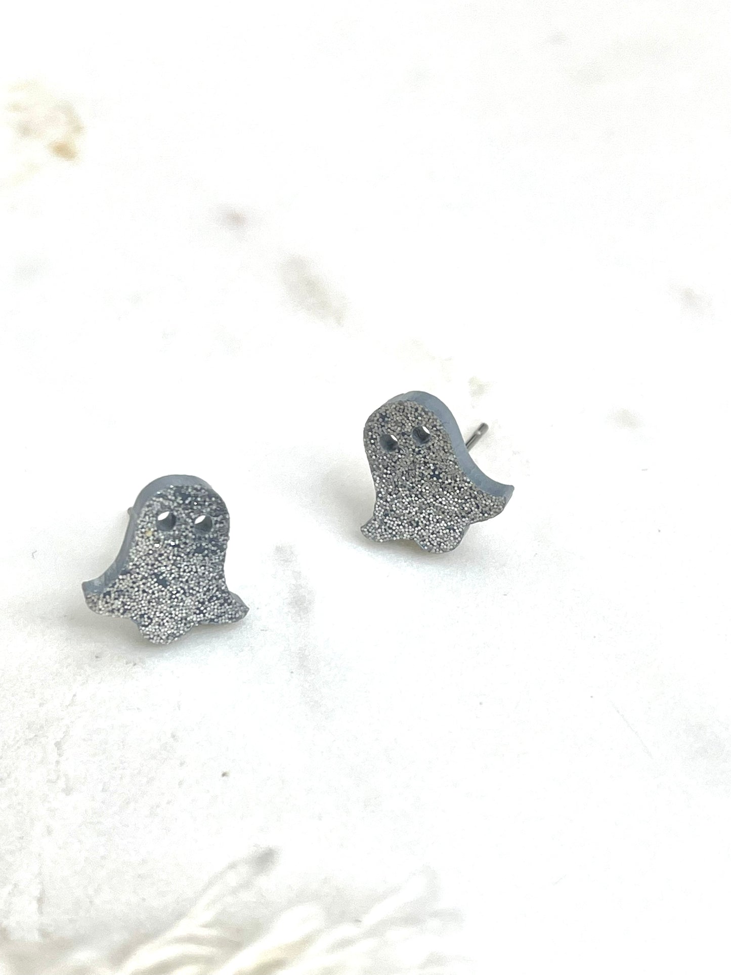 Halloween Glitter Stud Earrings - Black Skull, Rose Gold Heart Skull, Spider, Pumpkin