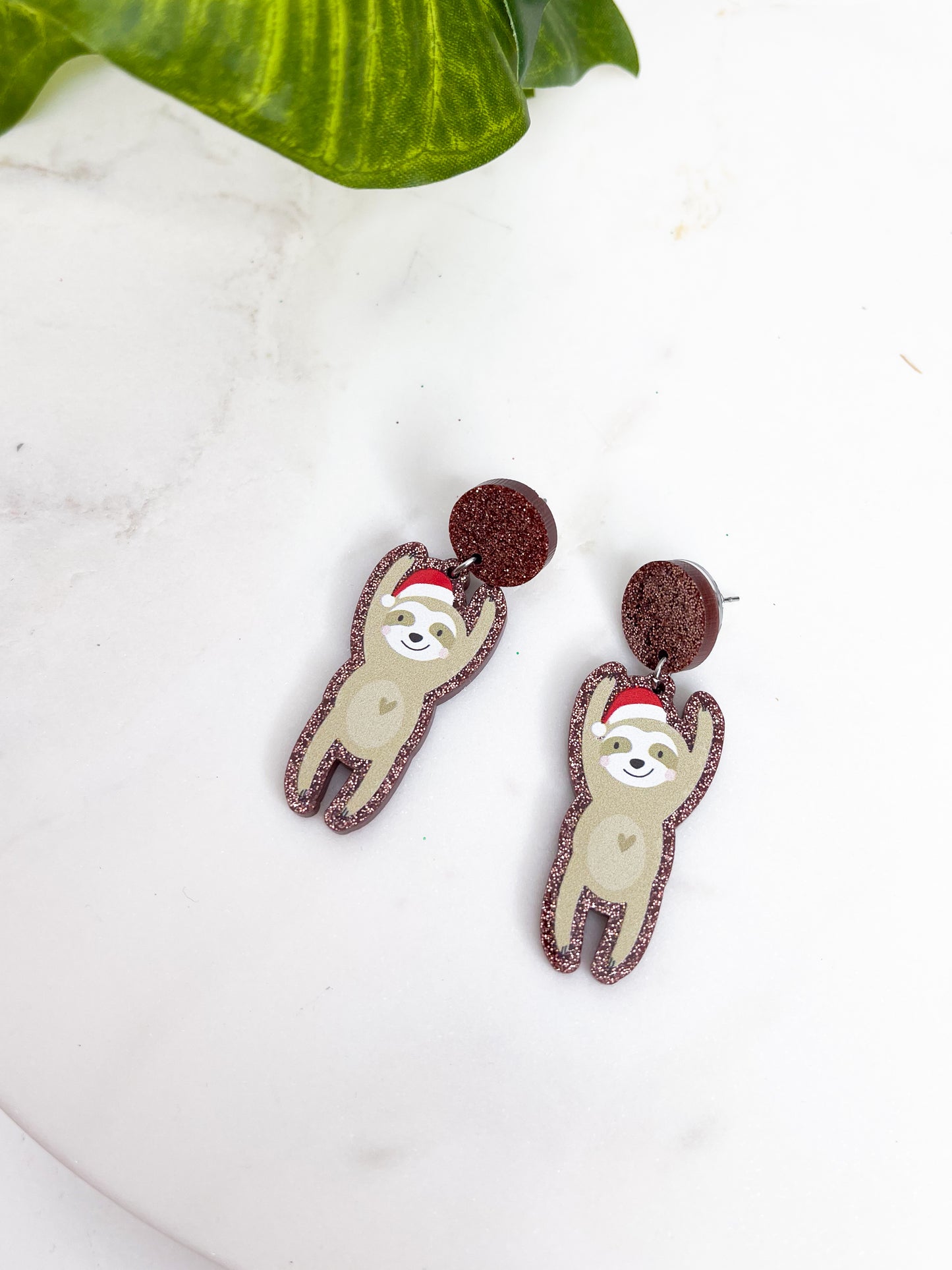 Santa Sloth Earrings - ONE LEFT