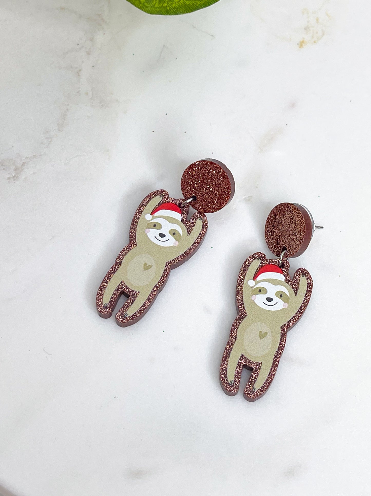 Santa Sloth Earrings - ONE LEFT