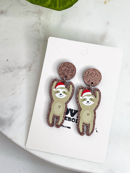 Santa Sloth Earrings - ONE LEFT