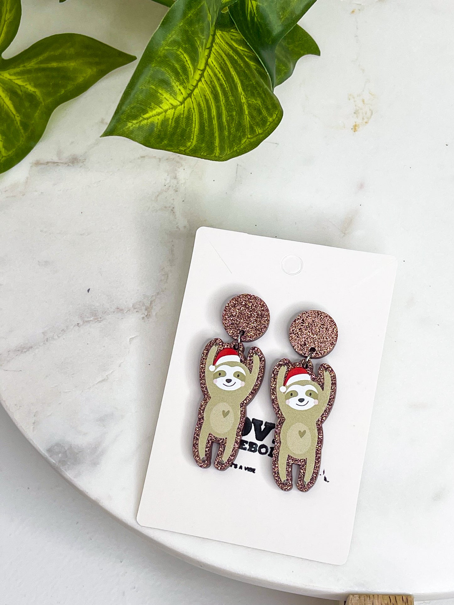 Santa Sloth Earrings - ONE LEFT