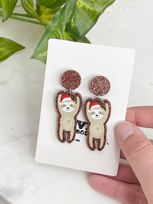 Santa Sloth Earrings - ONE LEFT