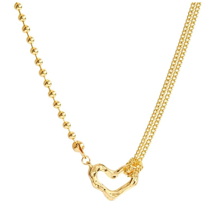 With You Gold Heart Asymmetric Necklace