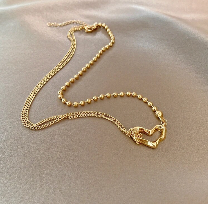 With You Gold Heart Asymmetric Necklace