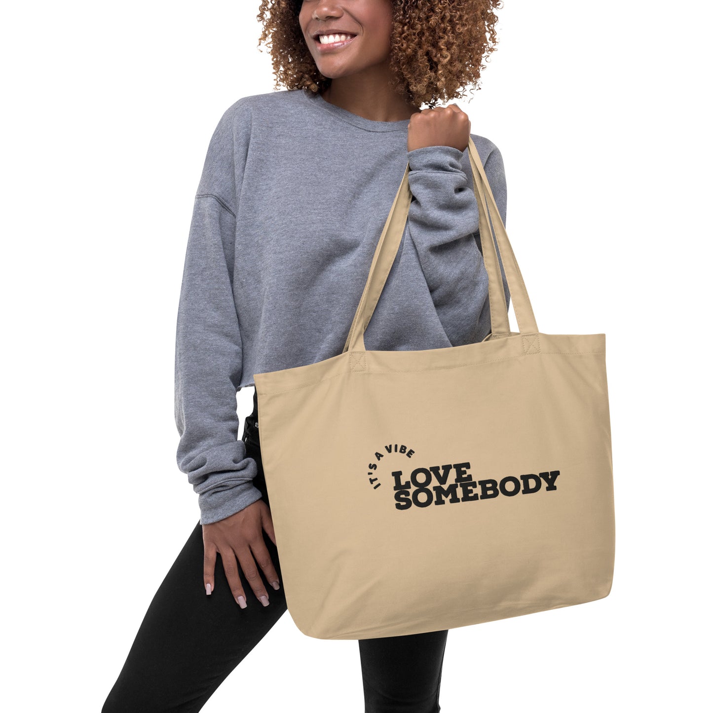 LOVE SOMEBODY Large Tote Bag - Black & Oyster