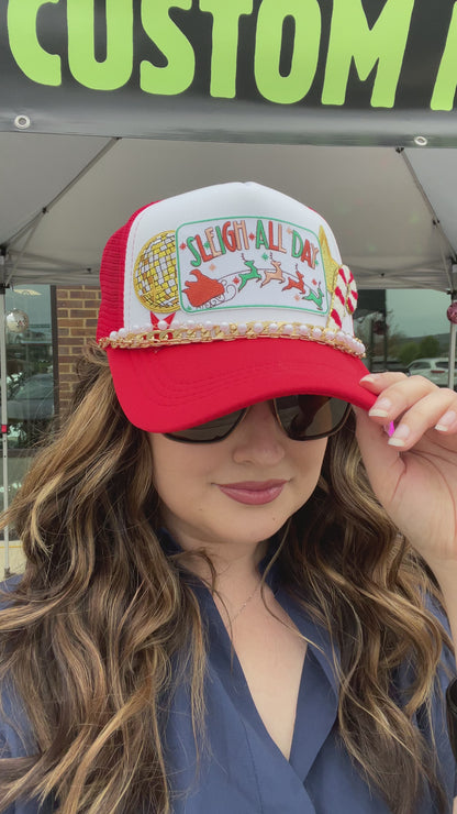 Sleigh All Day Red Trucker Hat