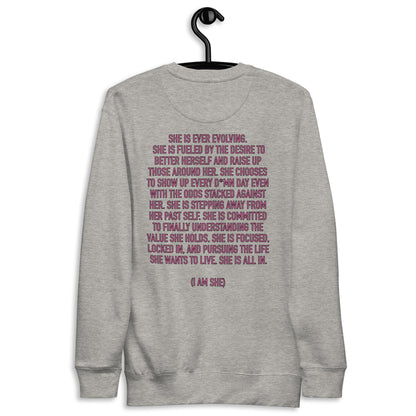 SHE IS EVOLVING (I AM SHE) Sweatshirt - White, Carbon Grey, Black, Charcoal Heather