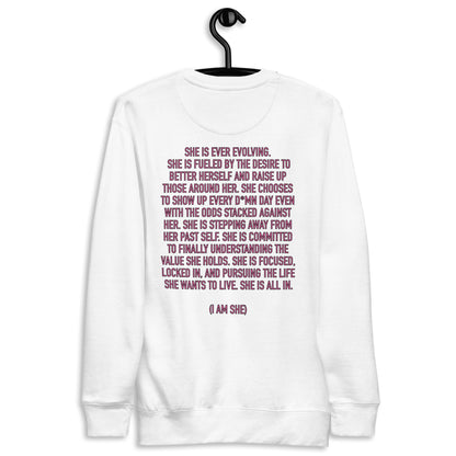 SHE IS EVOLVING (I AM SHE) Sweatshirt - White, Carbon Grey, Black, Charcoal Heather